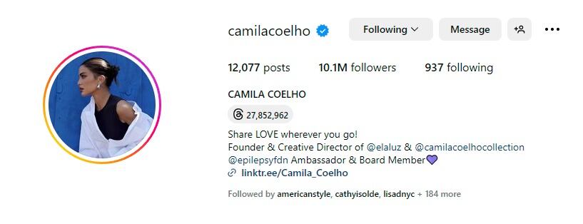 Camila Coelho Instagram Profile