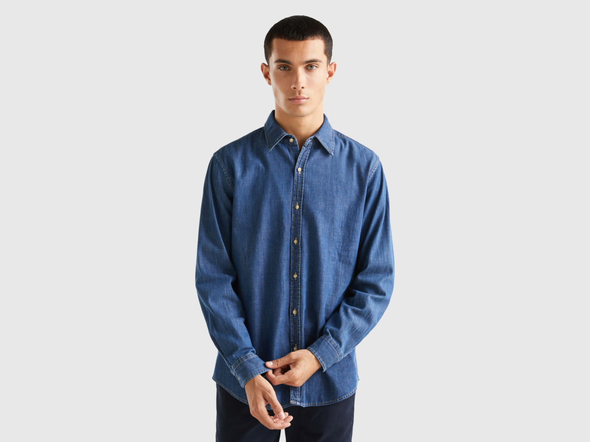 Benetton Jeans Shirt Blue for Man by United Colors of Benetton GOOFASH