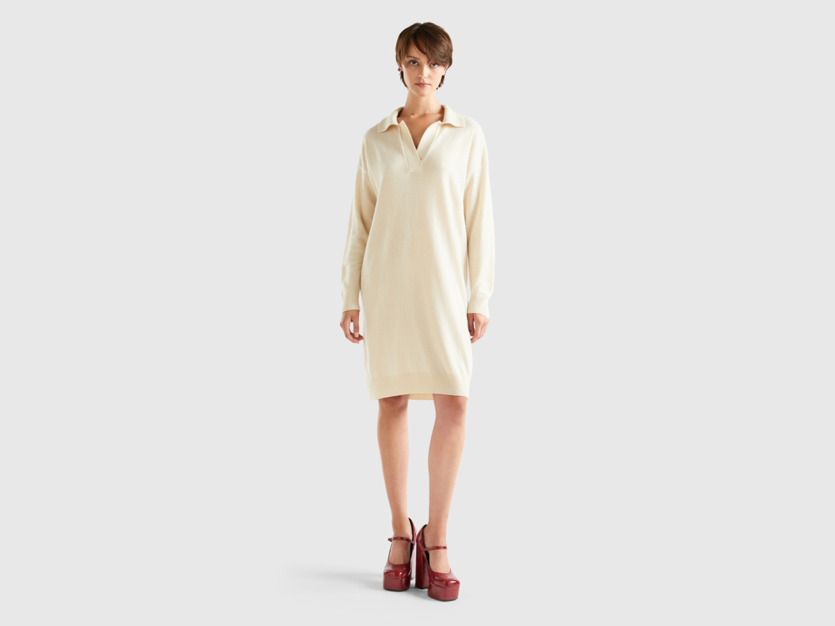 Benetton - Knitted Dress Beige for Woman by United Colors of Benetton GOOFASH