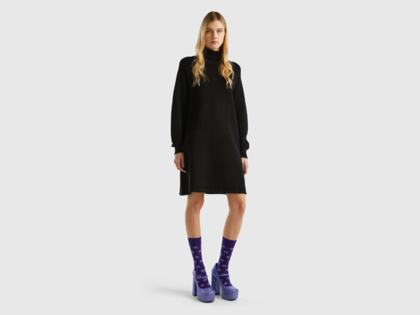 Benetton Knitted Dress Black GOOFASH