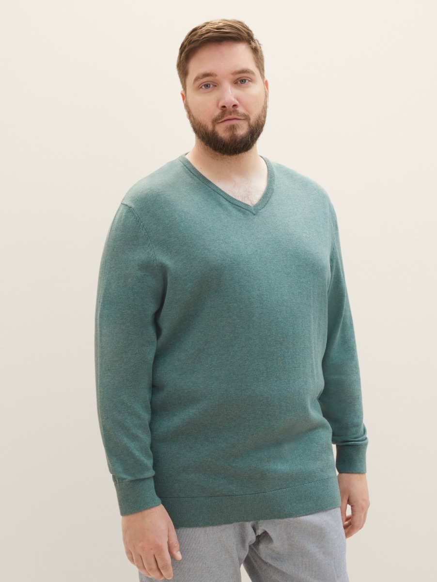 Gents Knitting Sweater in Green Tom Tailor GOOFASH