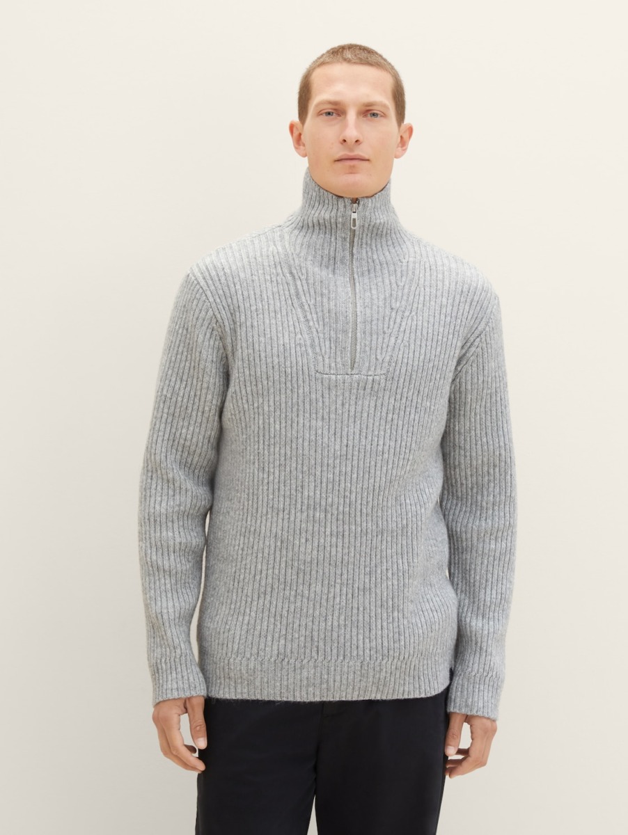 Gents Knitting Sweater in Grey at Tom Tailor GOOFASH