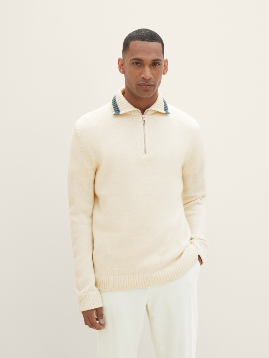 Gents Knitting Sweater in White Tom Tailor GOOFASH