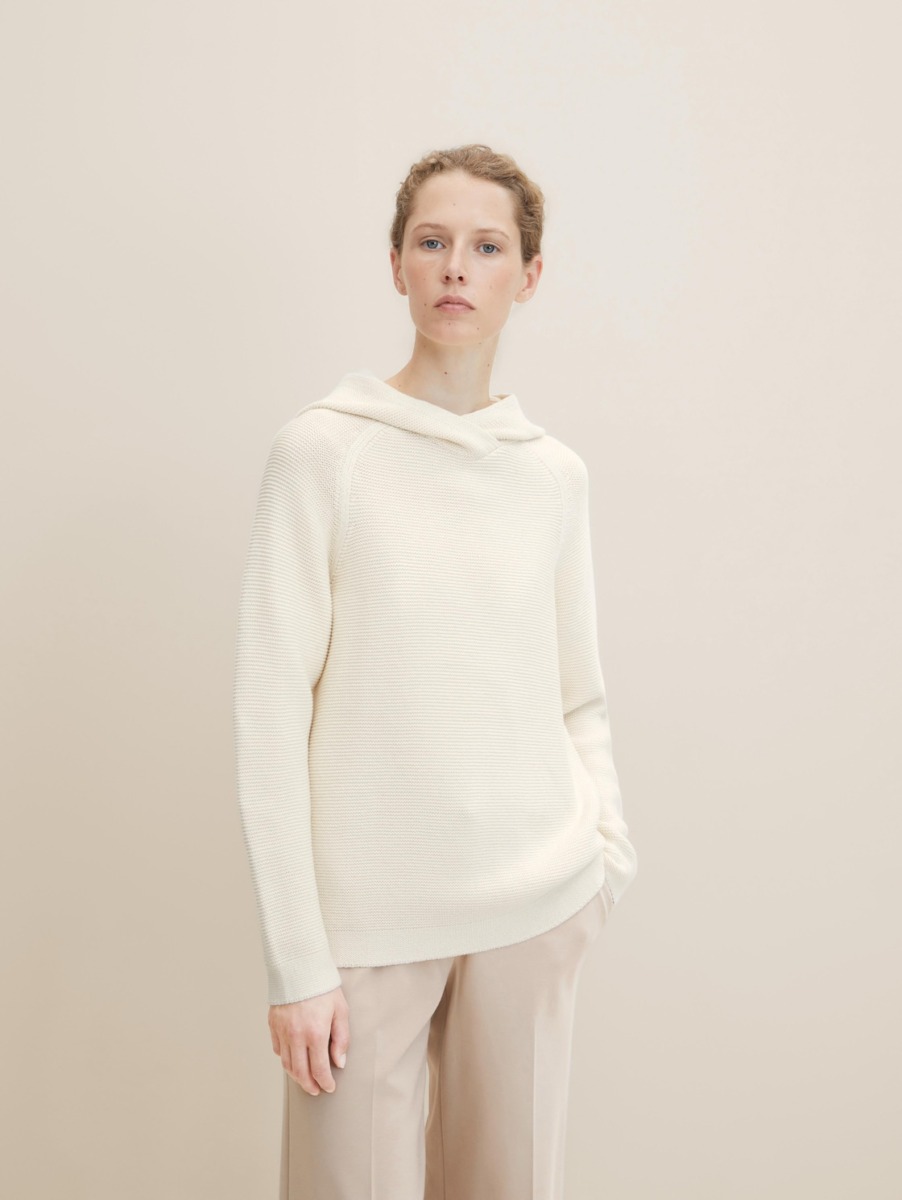 Lady Knitting Sweater - White - Tom Tailor GOOFASH