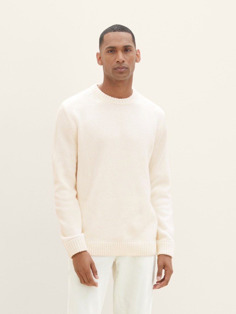 Man Knitting Sweater White - Tom Tailor GOOFASH
