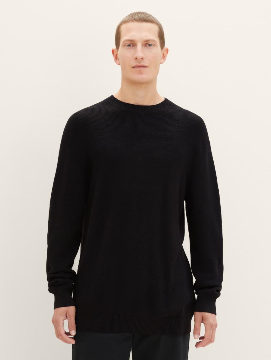 Man Knitting Sweater in Black from Tom Tailor GOOFASH