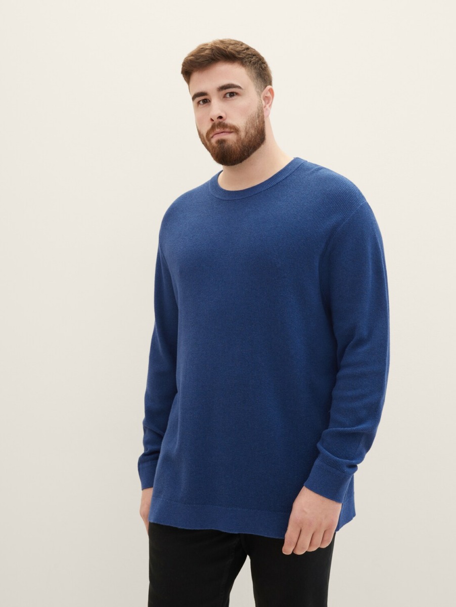 Men Knitting Sweater in Blue - Tom Tailor GOOFASH