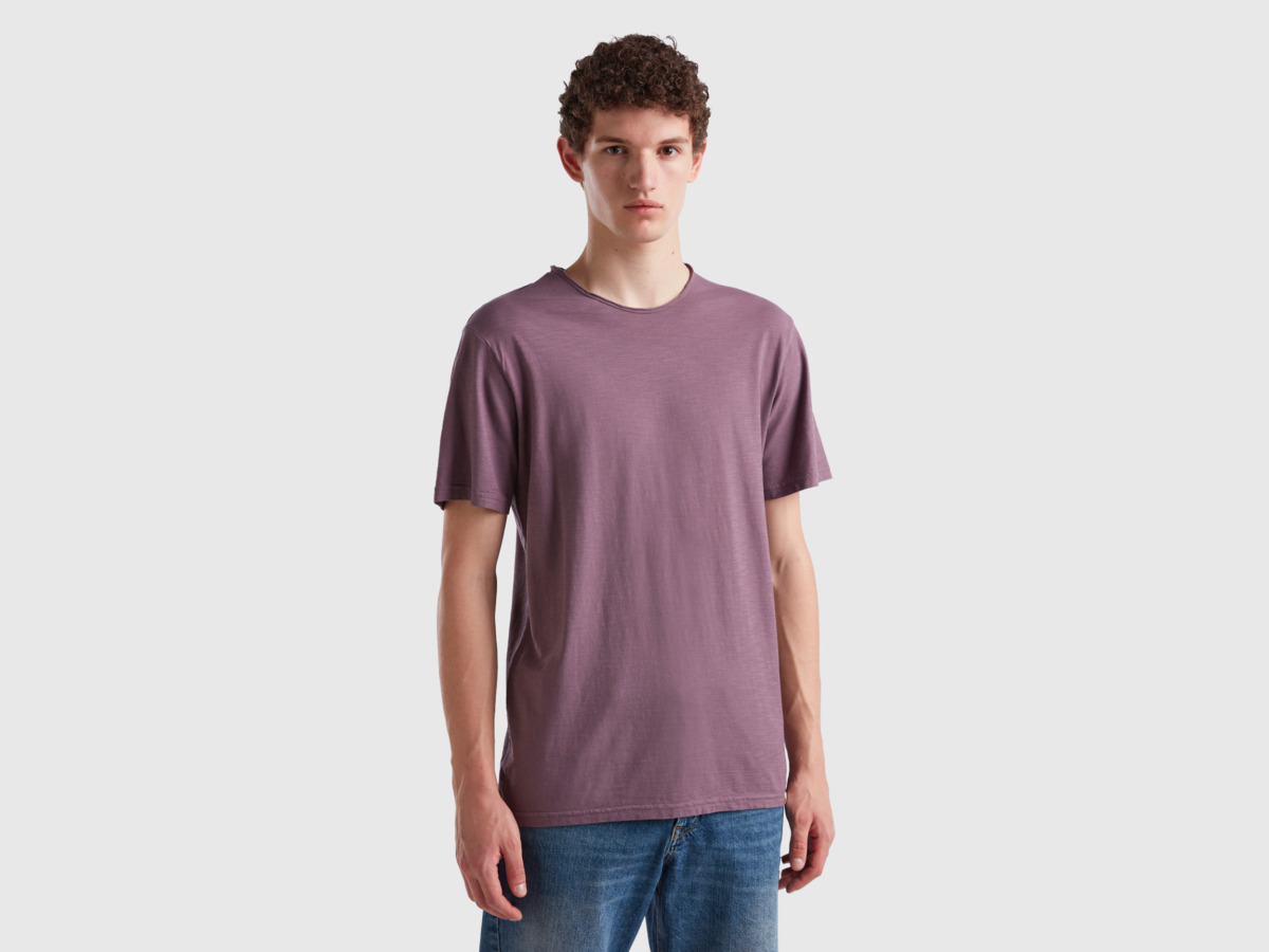 Men T-Shirt - Purple - Benetton GOOFASH