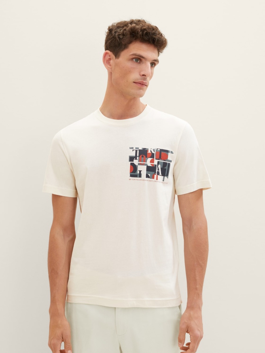 Men's Beige T-Shirt Tom Tailor GOOFASH