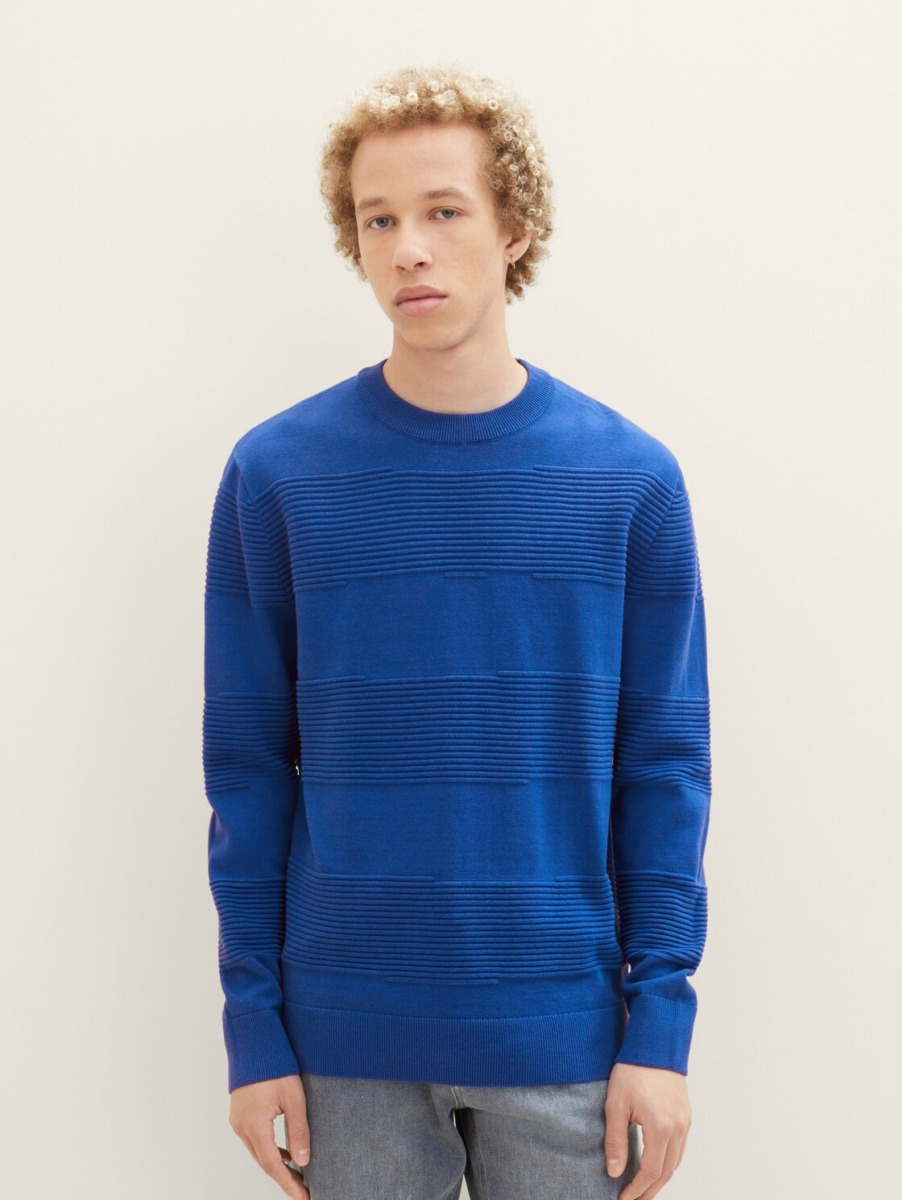 Men's Blue Knitting Sweater by Tom Tailor GOOFASH