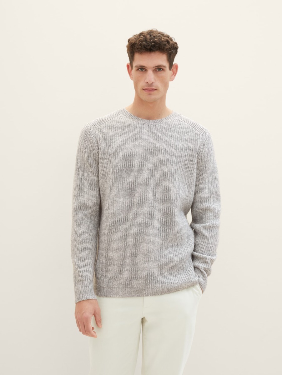 Men's Grey Knitting Sweater - Tom Tailor GOOFASH