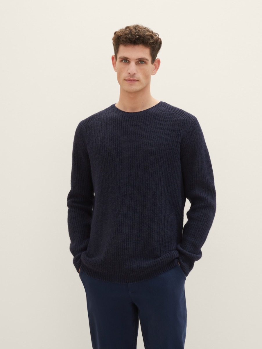 Men's Knitting Sweater Blue - Tom Tailor GOOFASH