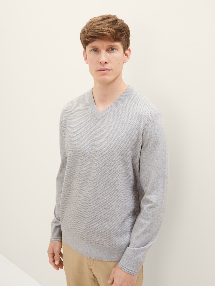 Men's Knitting Sweater Grey from Tom Tailor GOOFASH