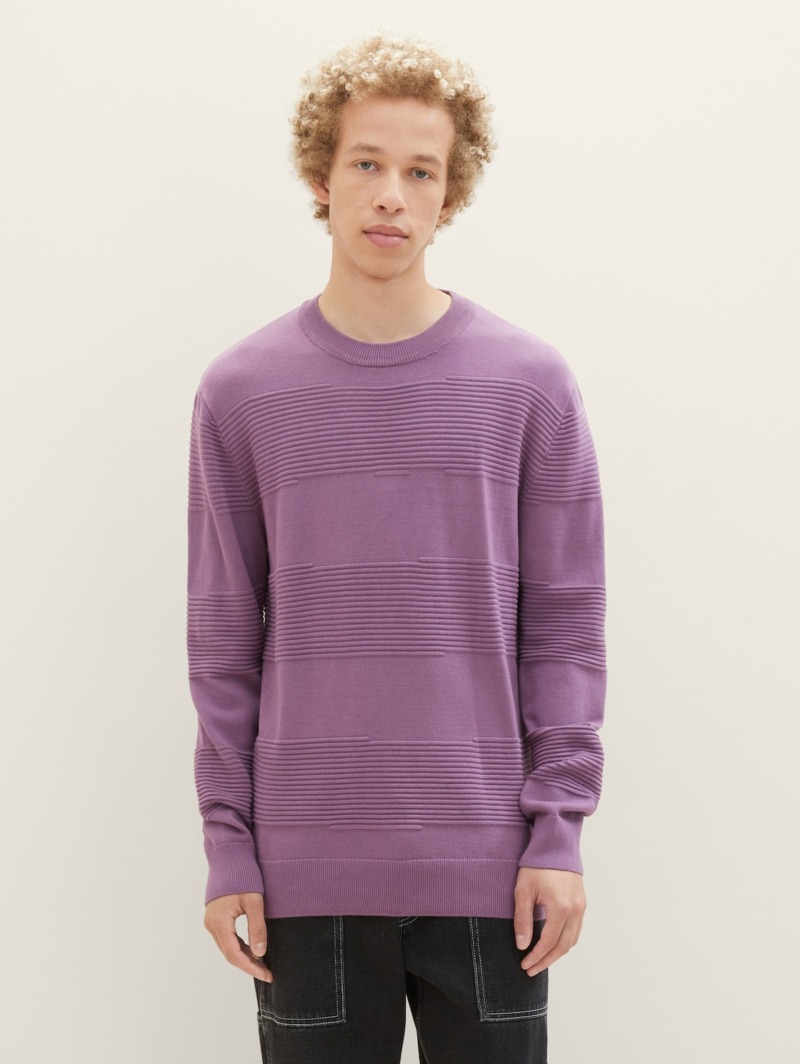 Mens Knitting Sweater Purple - Tom Tailor GOOFASH