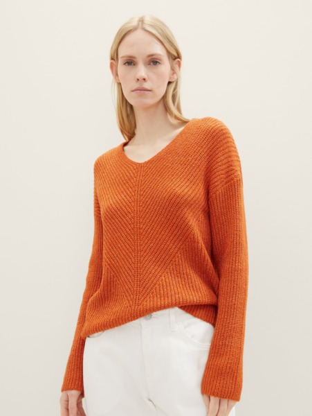 Orange Ladies Knitting Sweater Tom Tailor GOOFASH