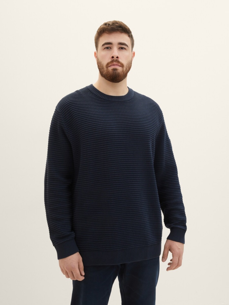 Tom Tailor - Blue Knitting Sweater - Gents GOOFASH