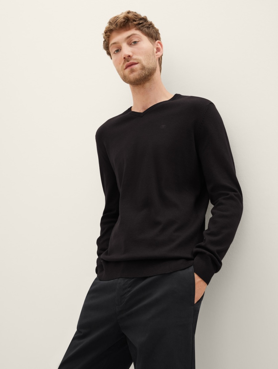 Tom Tailor - Gent Knitting Sweater Black GOOFASH