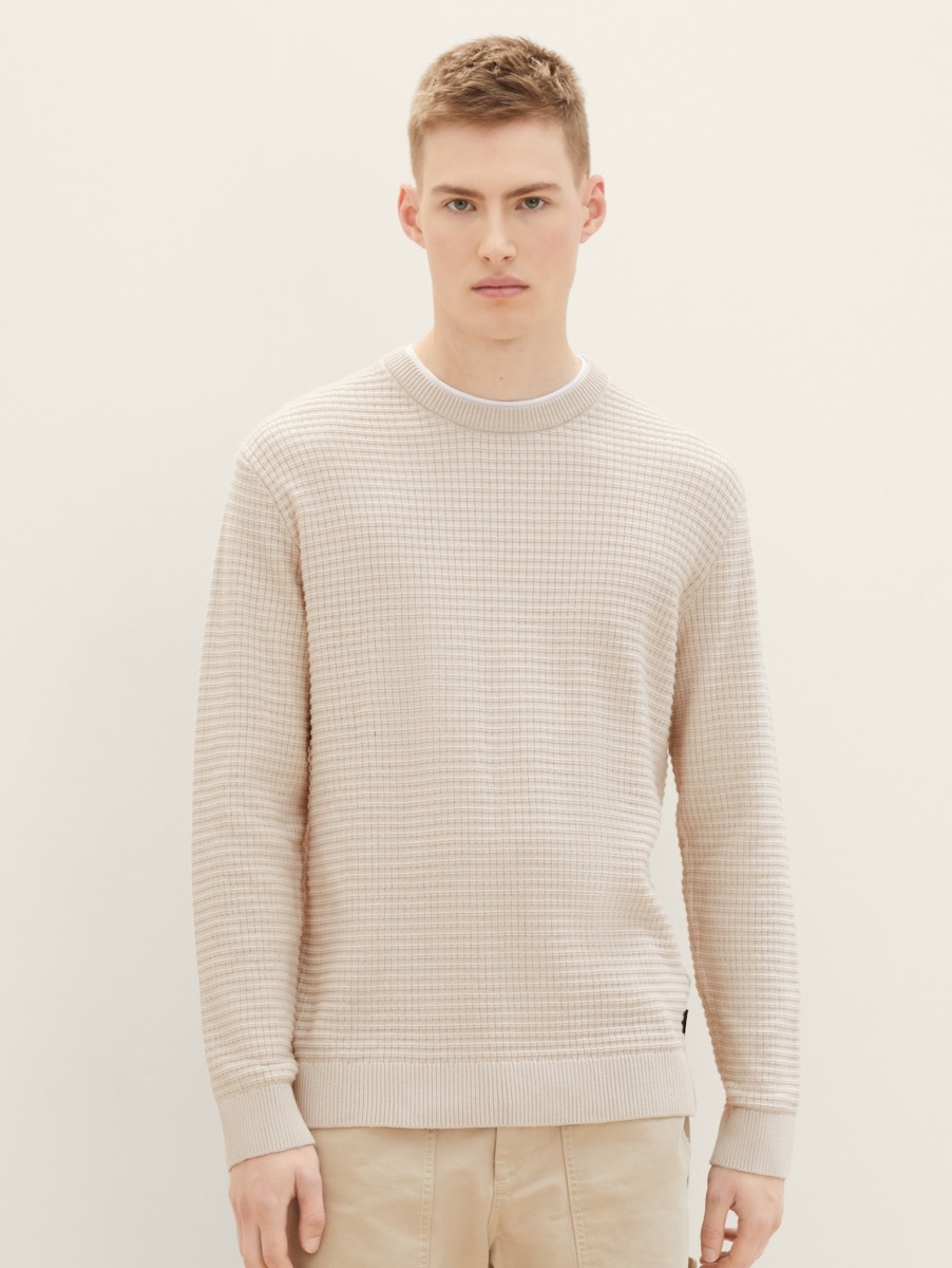 Tom Tailor - Gents Knitting Sweater in Beige GOOFASH