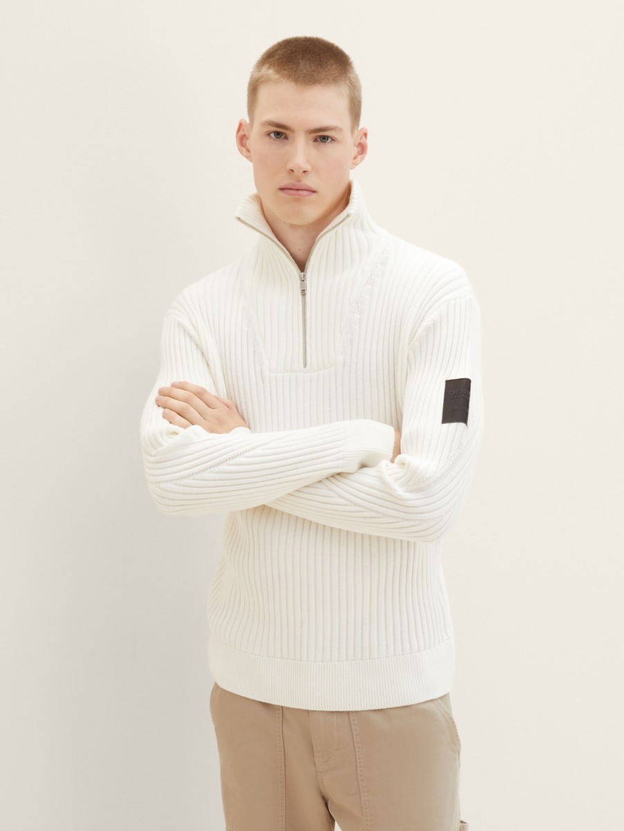 Tom Tailor Gents White Knitting Sweater GOOFASH