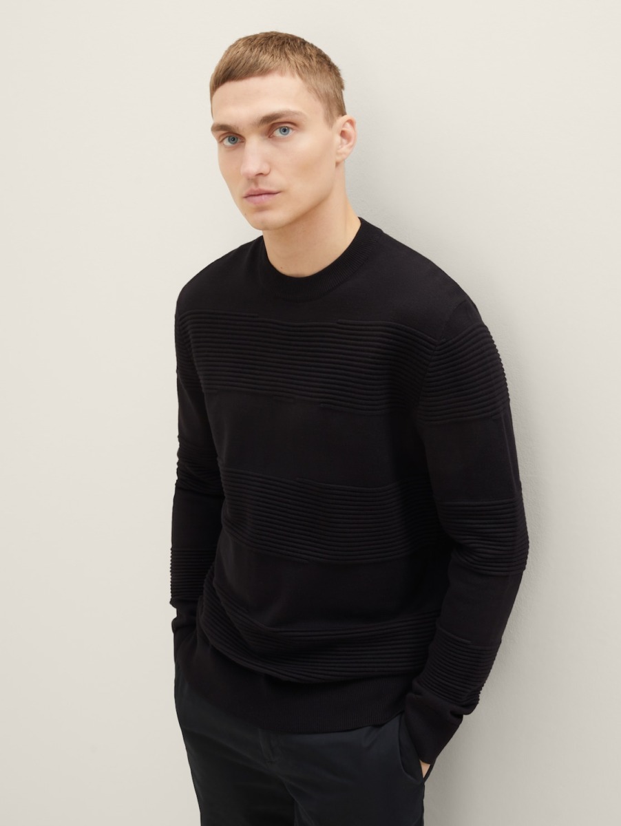 Tom Tailor - Men's Black Knitting Sweater GOOFASH