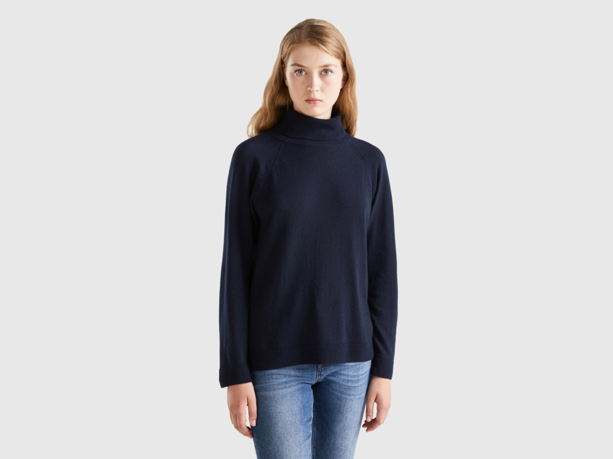 Turtleneck Sweater Blue for Women at Benetton GOOFASH