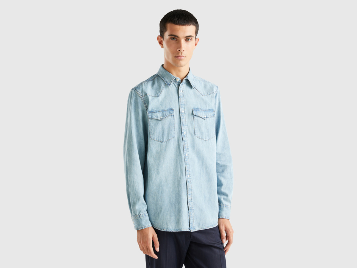 United Colors of Benetton Blue Jeans Shirt at Benetton GOOFASH
