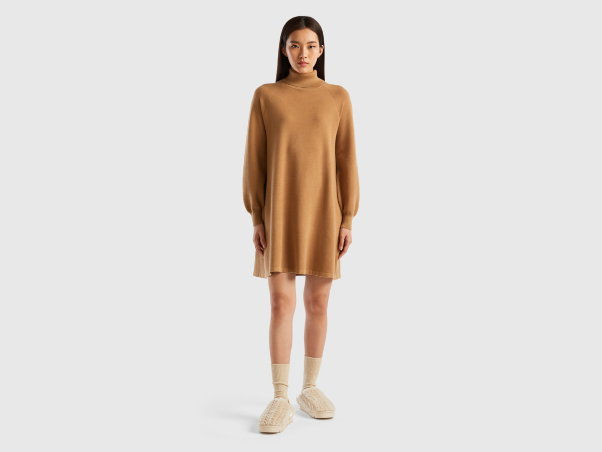United Colors of Benetton Woman Knitted Dress in Camel from Benetton GOOFASH