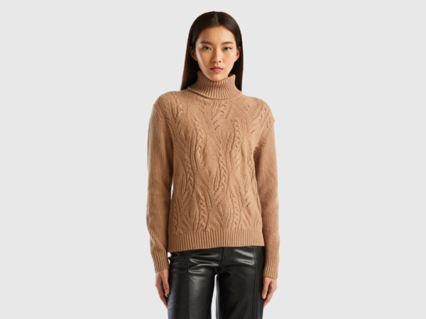 United Colors of Benetton Woman Sweater in Camel at Benetton GOOFASH