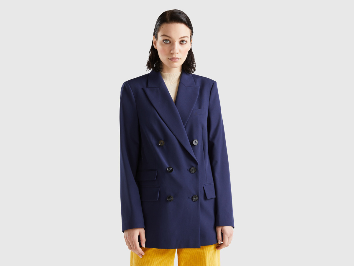 United Colors of Benetton - Women's Double Breasted Blazer in Blue by Benetton GOOFASH