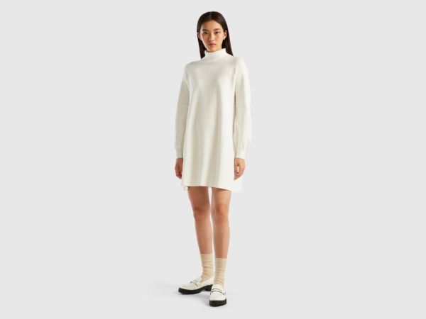 United Colors of Benetton Women's Knitted Dress in White by Benetton GOOFASH