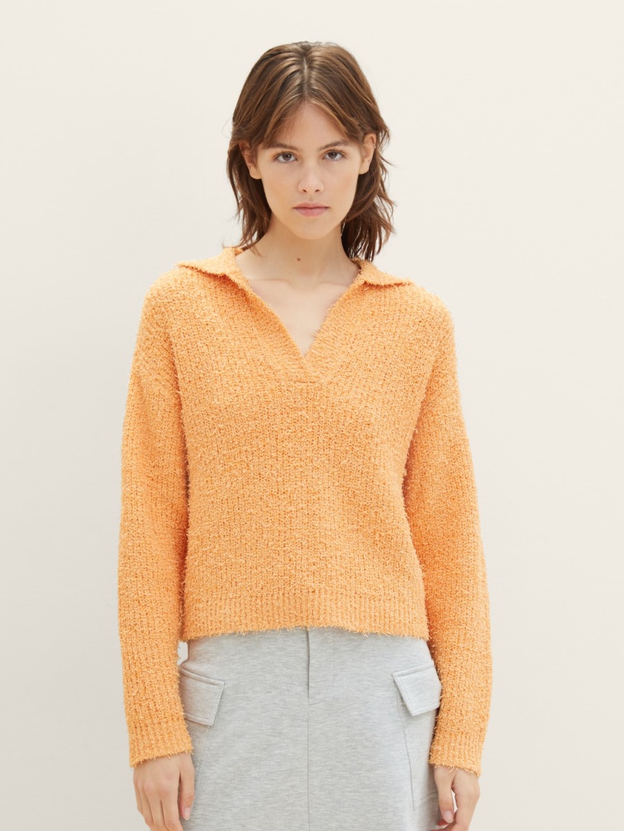 Woman Knitting Sweater in Orange at Tom Tailor GOOFASH