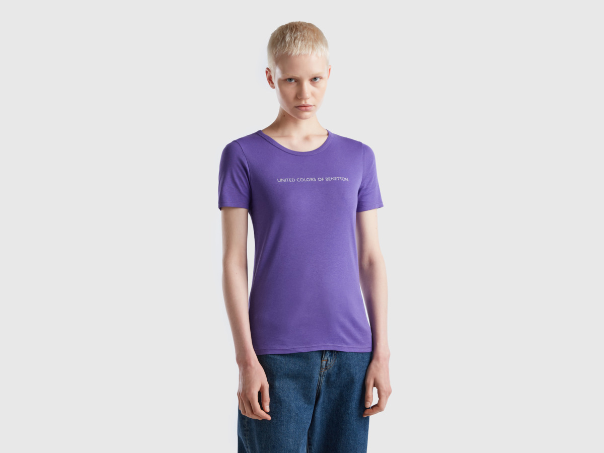 Woman Purple T-Shirt United Colors of Benetton - Benetton GOOFASH