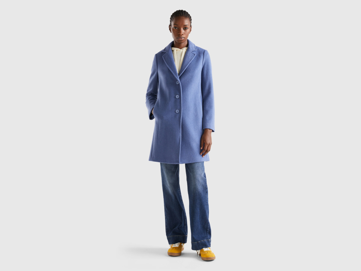 Woman Short Coat Blue at Benetton GOOFASH