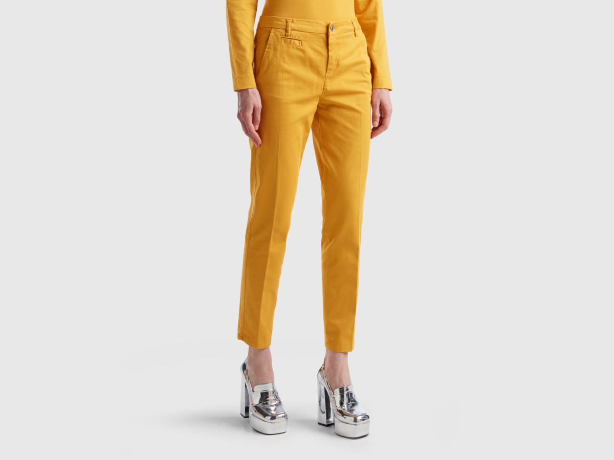 Women's Chino Pants - Yellow - Benetton GOOFASH