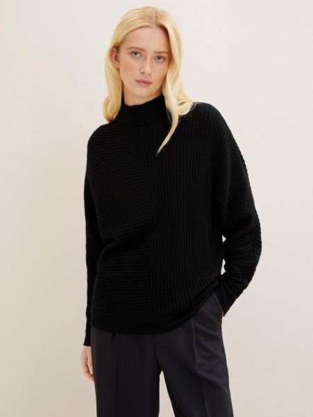 Womens Knitting Sweater in Black at Tom Tailor GOOFASH