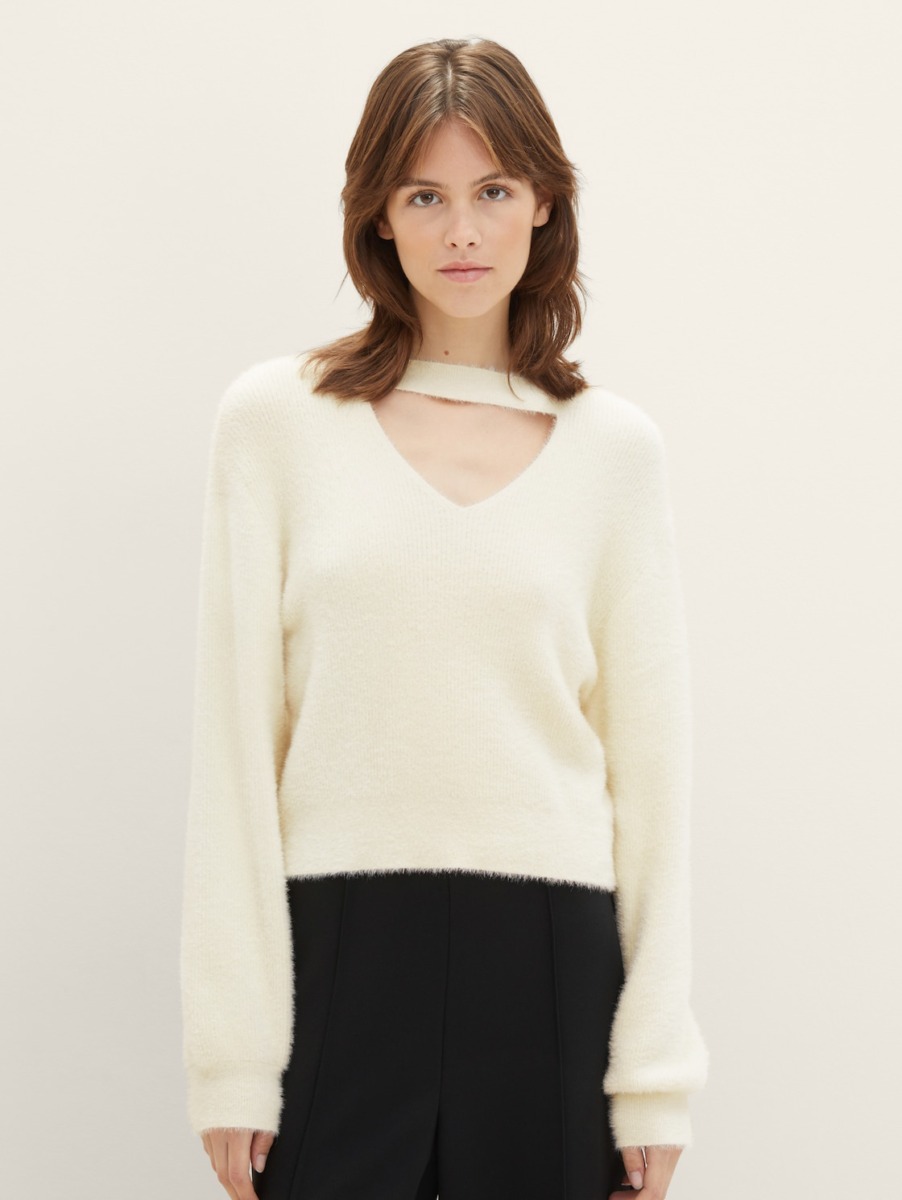 Womens Knitting Sweater in White at Tom Tailor GOOFASH
