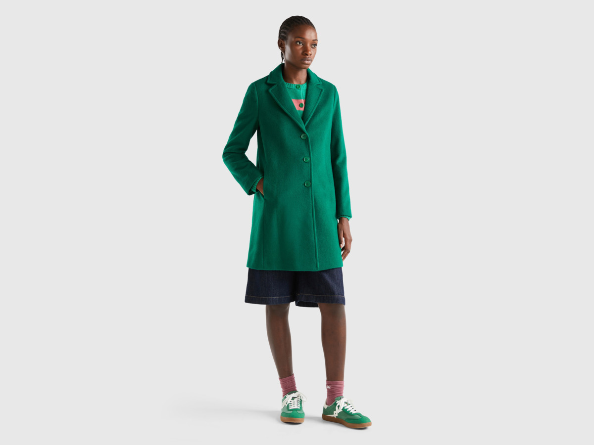 Women's Short Coat Green by Benetton GOOFASH