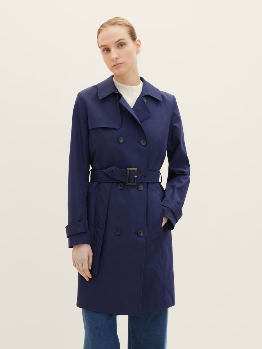 Womens Trench Coat in Blue at Tom Tailor GOOFASH