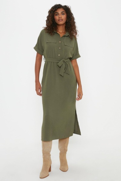 Dorothy Perkins Khaki Shirt Dress for Woman GOOFASH