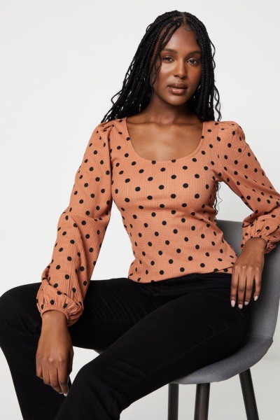 Dorothy Perkins - Long Sleeve Top in Camel for Woman GOOFASH