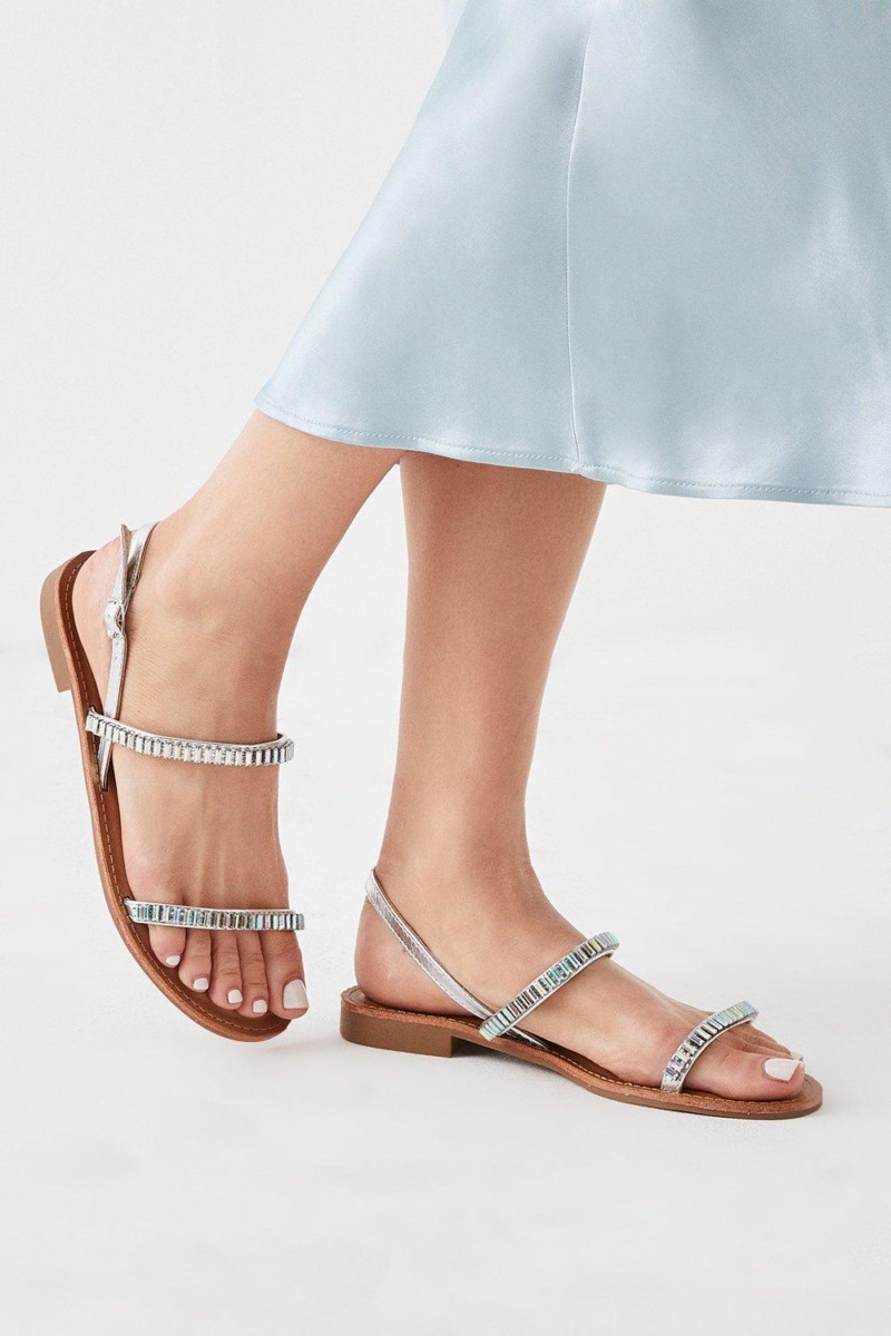 Flat Sandals in Silver Dorothy Perkins GOOFASH