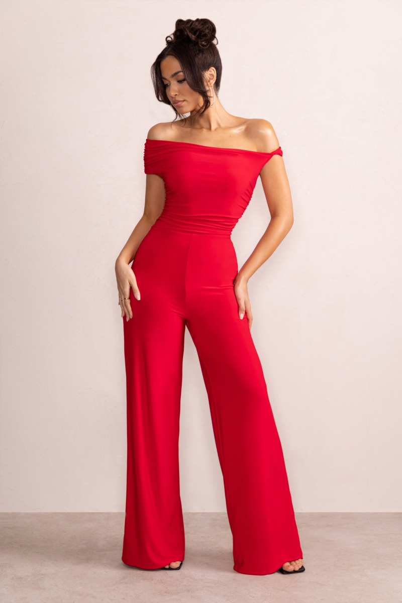 Lady Jumpsuit in Red Club L London GOOFASH