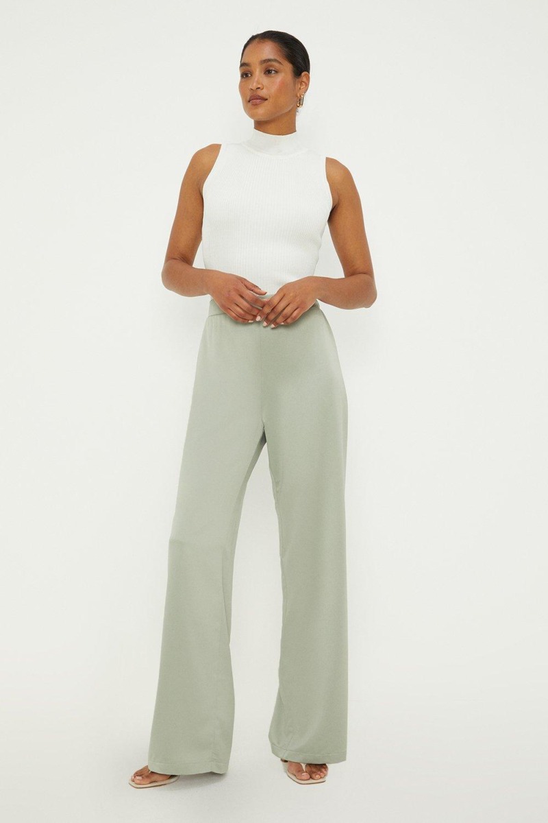 Lady Wide Leg Trousers Olive by Dorothy Perkins GOOFASH