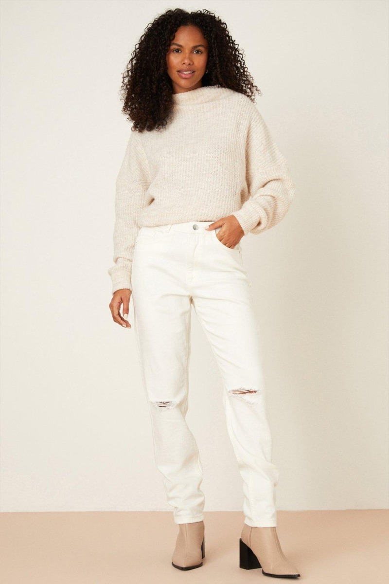 Woman Cream Mom Jeans by Dorothy Perkins GOOFASH