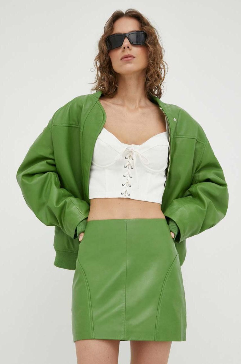 Women Leather Skirt in Green Remain Answear GOOFASH