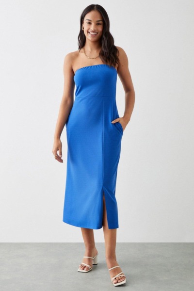 Womens Bandeau Midi Dress Blue - Dorothy Perkins GOOFASH