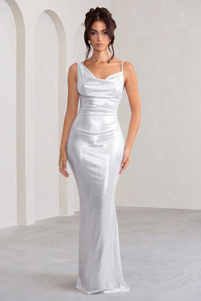 Womens Silver Maxi Dress by Club L London GOOFASH