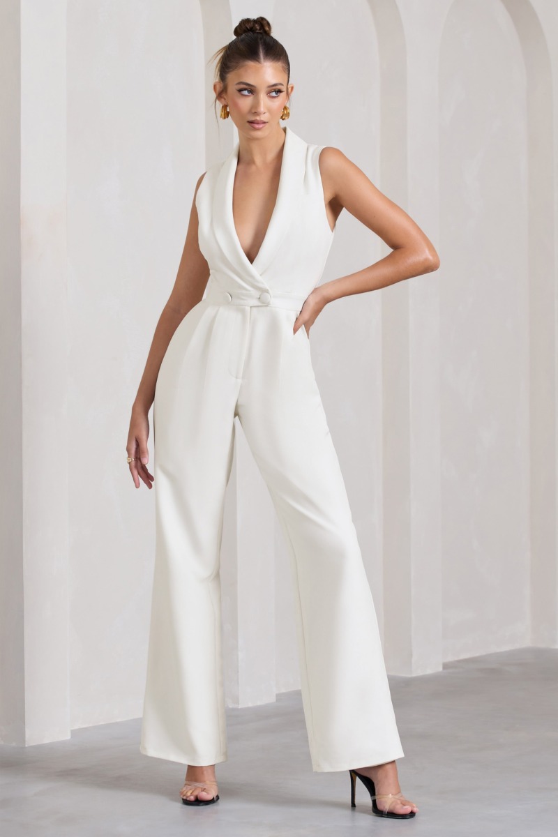 Womens Wide Leg Jumpsuit White from Club L London GOOFASH