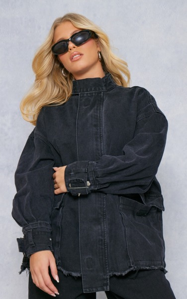 Black Denim Jacket for Woman at PrettyLittleThing GOOFASH