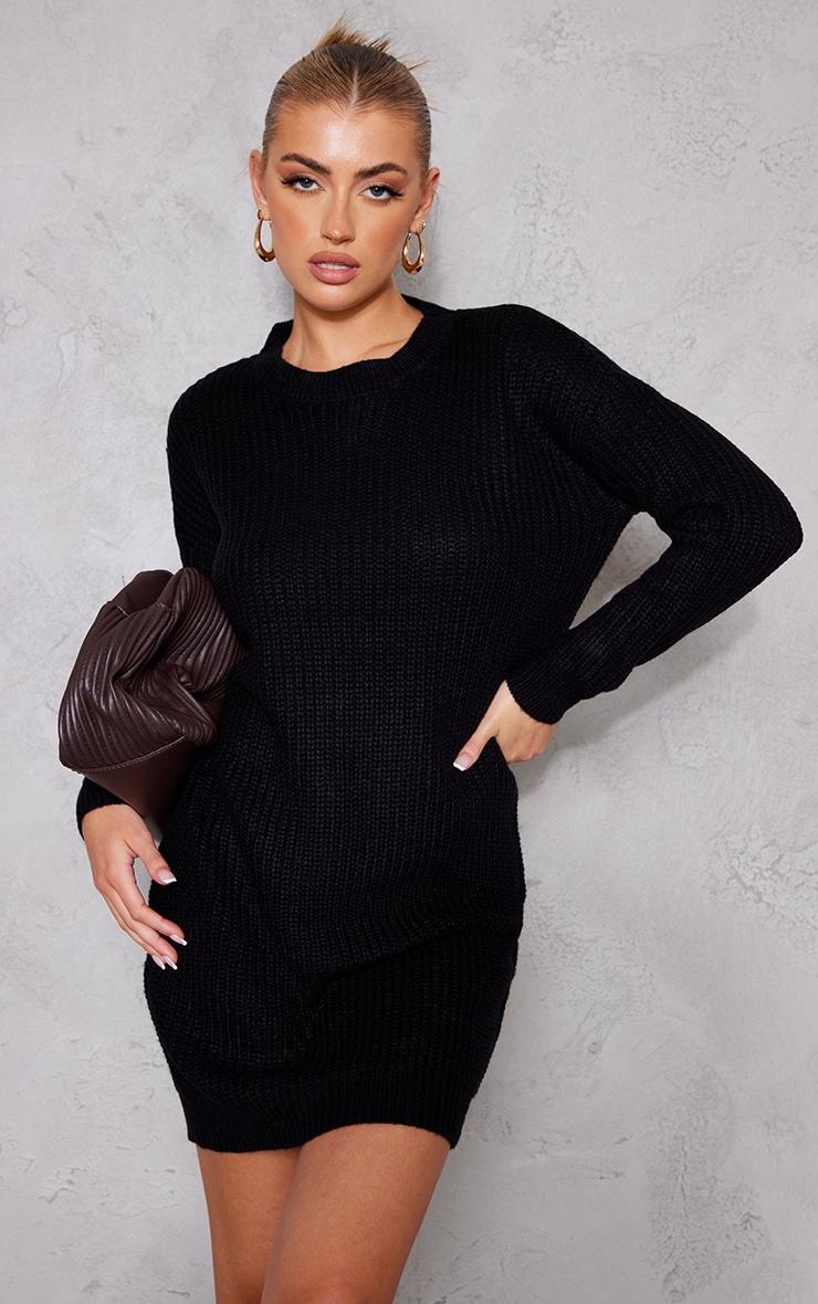 Black Knitted Sweater PrettyLittleThing Women GOOFASH